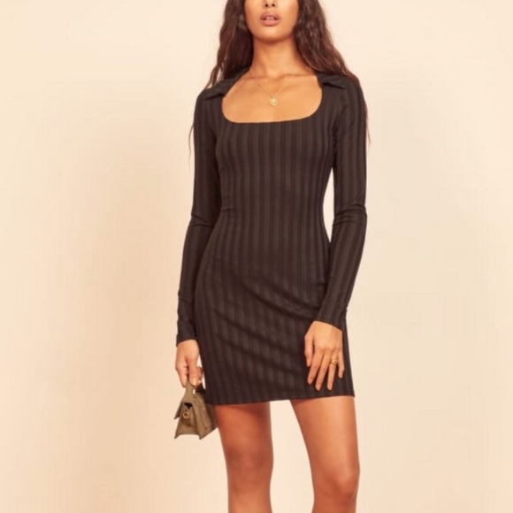 Reformation Dresses & Skirts - NWT Reformation Vittoria  Black Ribbed Long sleeve Dress M